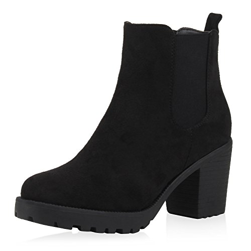 SCARPE VITA Damen Stiefeletten Blockabsatz Chelsea Boots Profilsohle 164144 Schwarz Velours 39 von SCARPE VITA