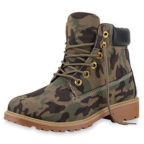 SCARPE VITA Damen Stiefeletten Camouflage Outdoor Worker Boots Schnürstiefel 165577 Camouflage 36 von SCARPE VITA