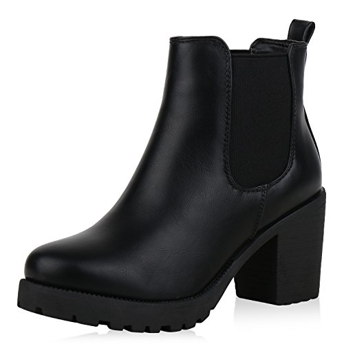 SCARPE VITA Damen Stiefeletten Chelsea Boots Plateau Booties Profil Schuhe 168405 Schwarz 36 von SCARPE VITA