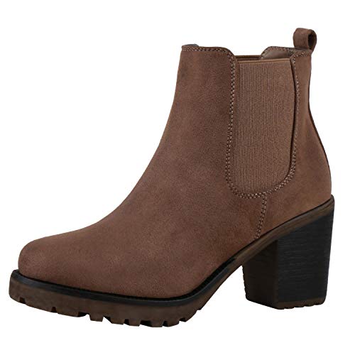 SCARPE VITA Damen Stiefeletten Chelsea Boots Plateau Booties Profil Schuhe 179271 Schlamm 37 von SCARPE VITA