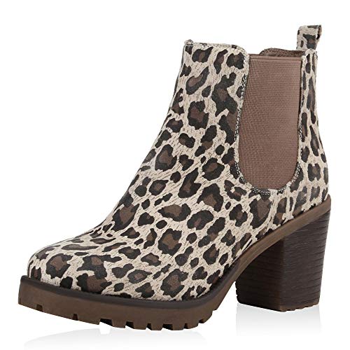 SCARPE VITA Damen Stiefeletten Chelsea Boots Profilsohle 70?s Schuhe 125355 Leopard Leopard 36 von SCARPE VITA