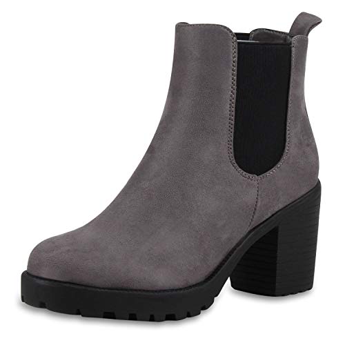 SCARPE VITA Damen Stiefeletten Chelsea Boots Profilsohle 70s Schuhe 110384 Grau Schwarz 36 von SCARPE VITA