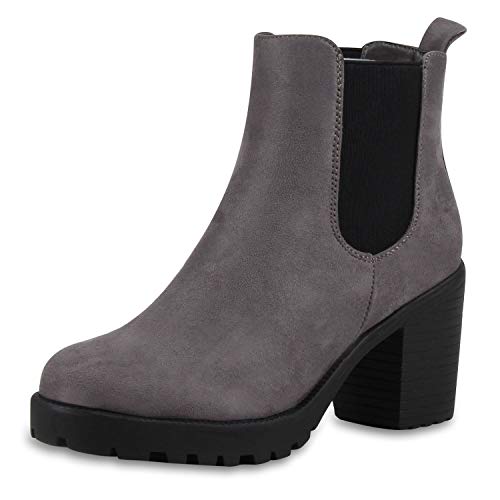 SCARPE VITA Damen Stiefeletten Chelsea Boots Profilsohle 70s Schuhe 110384 Grau Schwarz 40 von SCARPE VITA