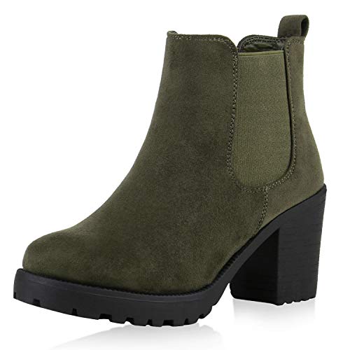 SCARPE VITA Damen Stiefeletten Chelsea Boots Profilsohle 70s Schuhe 142178 Dunkelgrün Schwarz 37 von SCARPE VITA