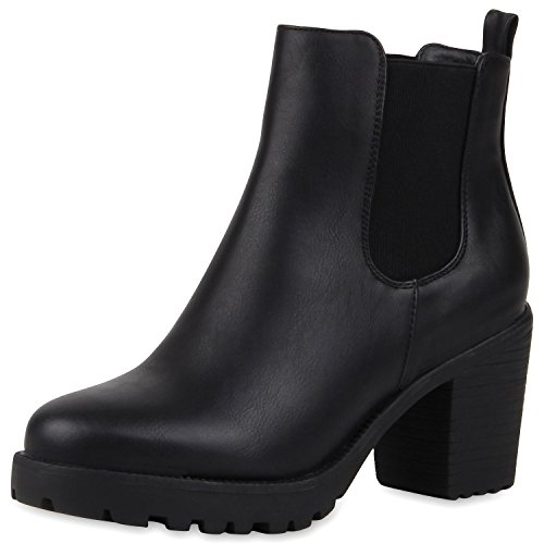 SCARPE VITA Damen Stiefeletten Chelsea Boots Profilsohle Blockabsatz Schuhe 164143 Schwarz 39 von SCARPE VITA