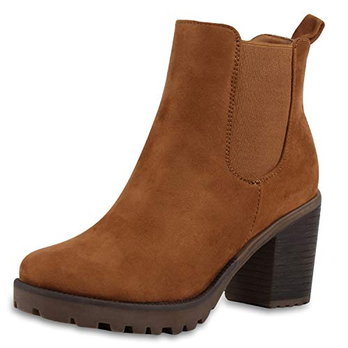 SCARPE VITA Damen Stiefeletten Chelsea Boots Profilsohle Blockabsatz Schuhe 172787 Hellbraun Brown 36 von SCARPE VITA