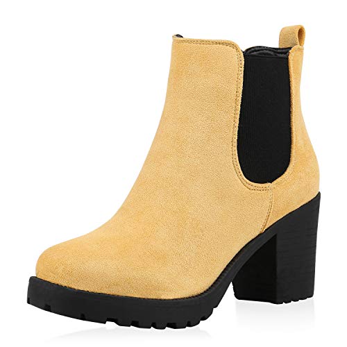 SCARPE VITA Damen Stiefeletten Chelsea Boots Schuhe Blockabsatz 189325 Gelb Schwarz 36 von SCARPE VITA