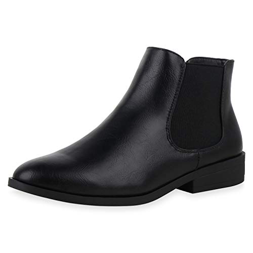 SCARPE VITA Damen Stiefeletten Lederoptik Chelsea Boots Blockabsatz Freizeit Schuhe Kurzschaft-Stiefel Ankle Boots 197482 Schwarz PU Total 39 von SCARPE VITA