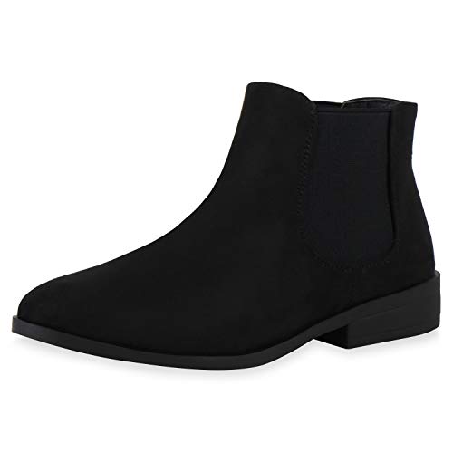 SCARPE VITA Damen Stiefeletten Lederoptik Chelsea Boots Blockabsatz Schuhe Kurzschaft-Stiefel Ankle Boots 197480 Schwarz Velours Total 38 von SCARPE VITA