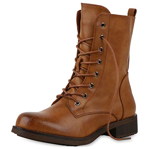 SCARPE VITA Damen Stiefeletten Leicht Gefütterte Freizeit Schnürstiefeletten Blockabsatz Herbst Schuhe Profilsohle Stiefel 197207 Hellbraun 36 von SCARPE VITA