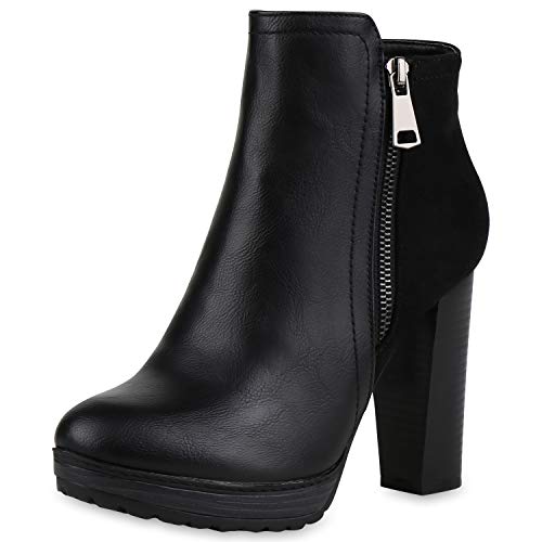 SCARPE VITA Damen Stiefeletten Plateau-Boots Zipper Holzoptikabsatz Schuhe 165792 Schwarz Zipper Total 37 von SCARPE VITA