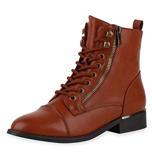 SCARPE VITA Damen Stiefeletten Schnürstiefeletten Holzoptikabsatz Schnürer Blockabsatz Schnürschuhe Zipper Booties Freizeit Schuhe 198027 Hellbraun 37 von SCARPE VITA