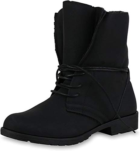 SCARPE VITA Damen Stiefeletten Schnürstiefeletten Leder-Optik Boots Basic 164138 Schwarz Schwarz 40 von SCARPE VITA