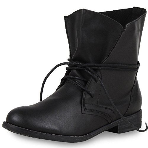 SCARPE VITA Damen Stiefeletten Schnürstiefeletten Leder-Optik Boots Basic 164138 Schwarz Schwarz 41 von SCARPE VITA