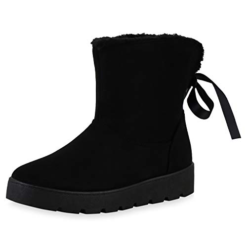 SCARPE VITA Damen Stiefeletten Warm Gefütterte Schlupfstiefeletten Schleifen Schuhe Flache Stiefel Winterboots 198555 Schwarz Schwarz Total 36 von SCARPE VITA