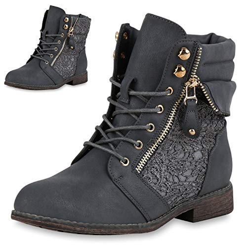 SCARPE VITA Damen Stiefeletten Zipper Schnürstiefeletten Blockabsatz Gefüttert 160311 Grau 39 von SCARPE VITA