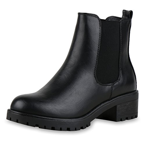 SCARPE VITA Gefütterte Damen Chelsea Boots Plateau Stiefeletten Profilsohle 164159 Schwarz Gefüttert 37 von SCARPE VITA