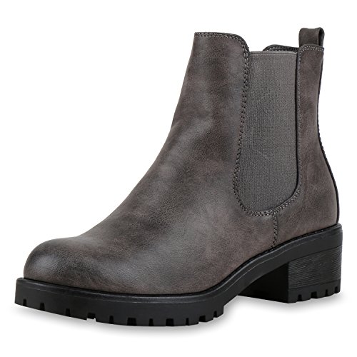 SCARPE VITA Gefütterte Damen Chelsea Boots Plateau Stiefeletten Profilsohle 164160 Grau Gefüttert 40 von SCARPE VITA