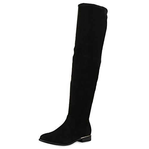 SCARPE VITA Gefütterte Damen Overknees Metallic Winter Stiefel Leder-Optik 151732 Schwarz Gefüttert 39 von SCARPE VITA