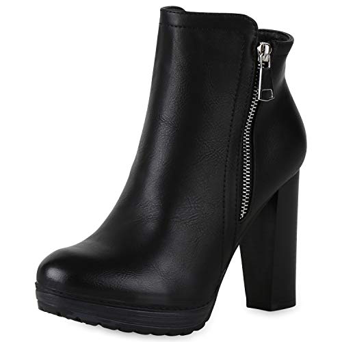 SCARPE VITA Gefütterte Damen Plateau Boots Leder-Optik High Heels Stiefeletten 152266 Schwarz Black 36 von SCARPE VITA