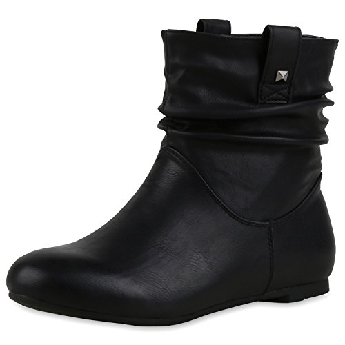 SCARPE VITA Gefütterte Damen Schlupfstiefel Nieten Stiefeletten Leder-Optik 165651 Schwarz 38 von SCARPE VITA