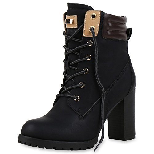 SCARPE VITA Gefütterte Damen Worker Boots Holzoptikabsatz Stiefeletten 160663 Schwarz Gefüttert 36 von SCARPE VITA