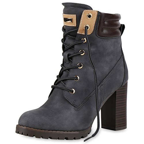 SCARPE VITA Gefütterte Damen Worker Boots Holzoptikabsatz Stiefeletten 160665 Grau Gefüttert 38 von SCARPE VITA