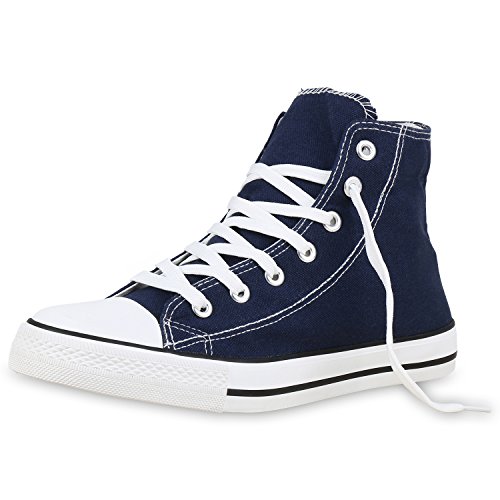 SCARPE VITA Herren High Top Sneaker Sportschuhe Kult Schuhe Canvas Stoff Freizeitschuhe Schnürer Sportliche Turnschuhe 129802 Dunkelblau 37 von SCARPE VITA