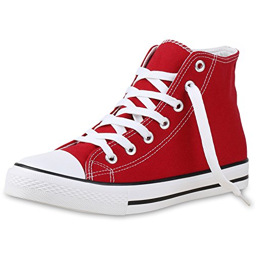 SCARPE VITA Herren High Top Sneaker Sportschuhe Kult Schuhe Canvas Stoff Freizeitschuhe Schnürer Sportliche Turnschuhe 135087 Rot Weiss 36 von SCARPE VITA