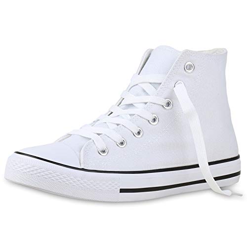 SCARPE VITA Herren High Top Sneakers Sportschuhe Stoffschuhe Freizeit Schuhe 135089 Weiss Schwarz Basic 43 von SCARPE VITA