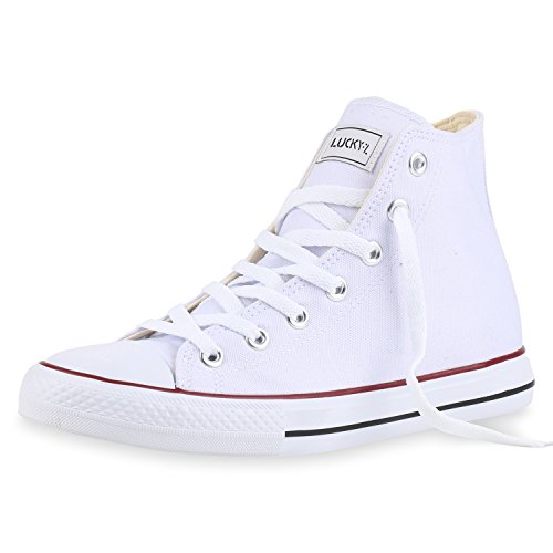 SCARPE VITA Herren High Top Sneakers Sportschuhe Stoffschuhe Freizeit Schuhe 142808 Weiss Rot 42 von SCARPE VITA