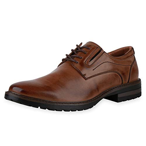 SCARPE VITA Herren Klassische Schnürer Blockabsatz Profilsohle Business Schuhe Lederoptik Schnürschuhe Elegante 198298 Hellbraun 41 von SCARPE VITA