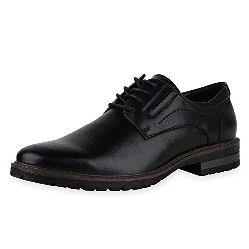 SCARPE VITA Herren Klassische Schnürer Blockabsatz Profilsohle Business Schuhe Lederoptik Schnürschuhe Elegante Freizeitschuhe 198297 Schwarz 40 von SCARPE VITA