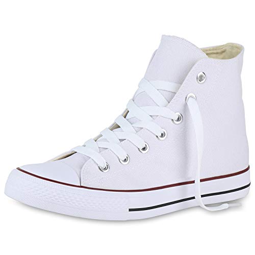 SCARPE VITA Herren Sneaker High Basic Turnschuhe Schnürer Freizeit Schuhe Canvas Stoff Schnürschuhe 175074 Weiss 41 von SCARPE VITA