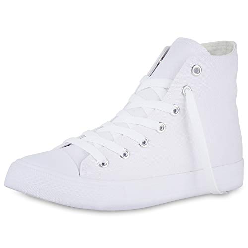 SCARPE VITA Herren Sneaker High Basic Turnschuhe Schnürer Freizeit Schuhe Canvas Stoff Schnürschuhe 175076 Weiss Weiss Total 44 von SCARPE VITA