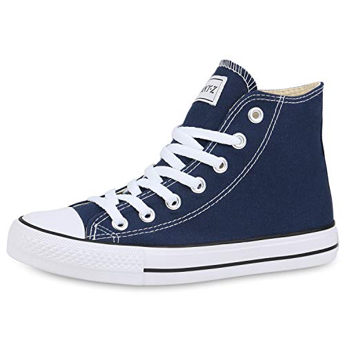 SCARPE VITA Herren Sneaker High Basic Turnschuhe Schnürer Freizeit Schuhe Canvas Stoff Schnürschuhe 178613 Dunkelblau Blau 44 von SCARPE VITA