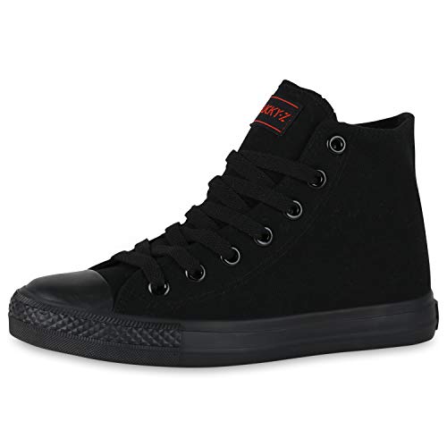 SCARPE VITA Herren Sneaker High Basic Turnschuhe Schnürer Freizeit Schuhe Canvas Stoff Schnürschuhe 178616 Schwarz Black 44 von SCARPE VITA