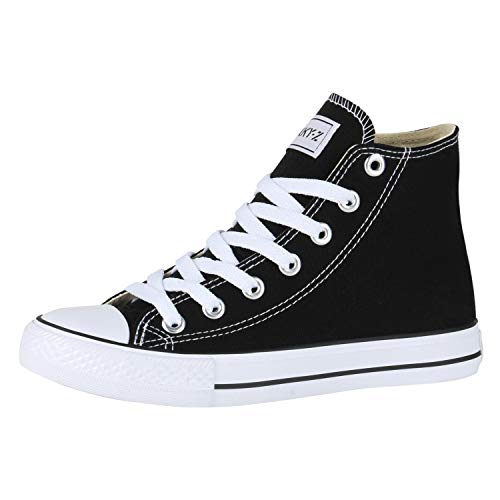 SCARPE VITA Herren Sneaker High Basic Turnschuhe Schnürer Freizeit Schuhe Canvas Stoff Schnürschuhe 178620 Schwarz Weiss 37 von SCARPE VITA