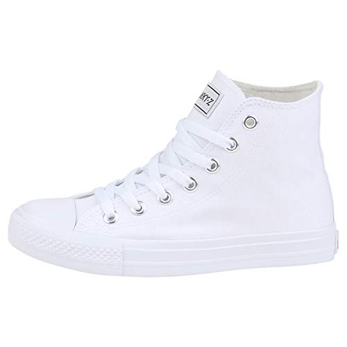 SCARPE VITA Herren Sneaker High Basic Turnschuhe Schnürer Freizeit Schuhe Canvas Stoff Schnürschuhe 178622 Weiss White 44 von SCARPE VITA