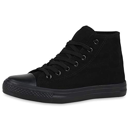 SCARPE VITA Herren Sneaker High Basic Turnschuhe Schnürer Freizeit Schuhe Canvas Stoff Schnürschuhe 178631 Schwarz Basic 39 von SCARPE VITA