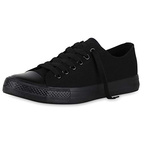 SCARPE VITA Herren Sneaker Low Basic Turnschuhe Schnürer Freizeit Schuhe Canvas Stoff Schnürschuhe 175088 Schwarz Schwarz Total 38 von SCARPE VITA