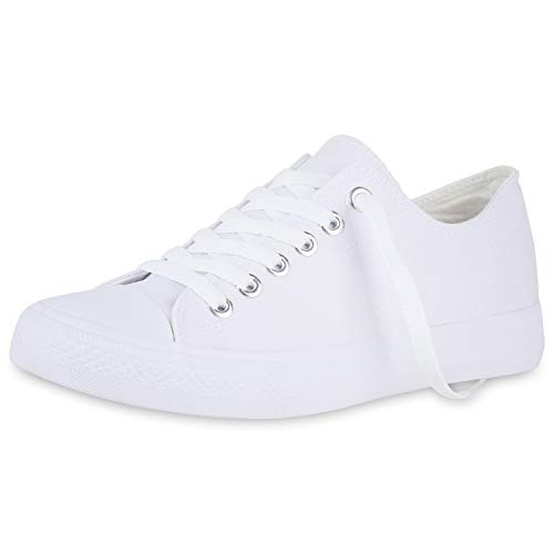 SCARPE VITA Herren Sneaker Low Basic Turnschuhe Schnürer Freizeit Schuhe Canvas Stoff Schnürschuhe 175089 Weiss Weiss Total 44 von SCARPE VITA