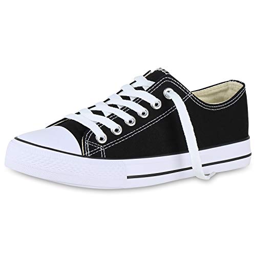 SCARPE VITA Herren Sneaker Low Basic Turnschuhe Schnürer Freizeit Schuhe Canvas Stoff Schnürschuhe 175096 Schwarz Low 42 von SCARPE VITA