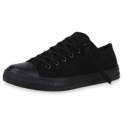 SCARPE VITA Herren Sneaker Low Turnschuhe Schnürer Bequeme Canvas Schuhe Basic Stoff Freizeitschuhe 192689 Schwarz Schwarz Basic 37 von SCARPE VITA