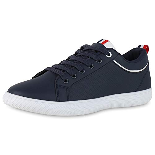 SCARPE VITA Herren Sneaker Low Turnschuhe Schnürer Lack Leder-Optik Schuhe Bequeme Freizeitschuhe 190765 Dunkelblau Blau 40 von SCARPE VITA