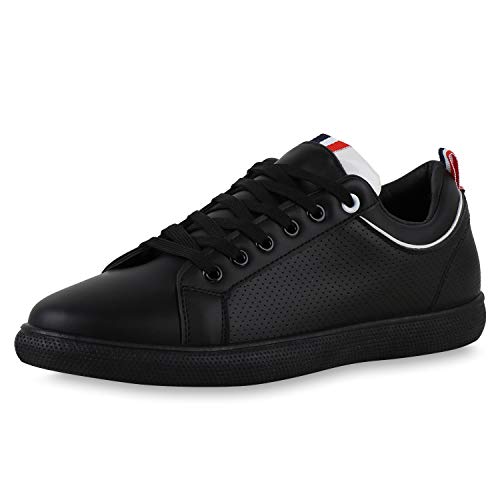 SCARPE VITA Herren Sneaker Low Turnschuhe Schnürer Lack Leder-Optik Schuhe Bequeme Freizeitschuhe 200247 Schwarz Weiss Rot 40 von SCARPE VITA