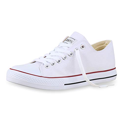 SCARPE VITA Herren Sneakers Kult Sportschuhe Schnürer Stoffschuhe Weiss Rot 36 von SCARPE VITA