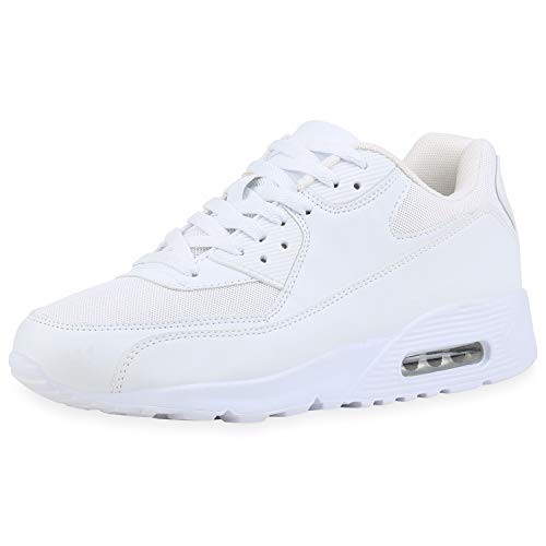 SCARPE VITA Herren Sportschuhe Laufschuhe Schnürer Fitness Sneaker Leder-Optik Schuhe Gym Turnschuhe Freizeitschuhe 188602 Weiss Weiss Total 37 von SCARPE VITA