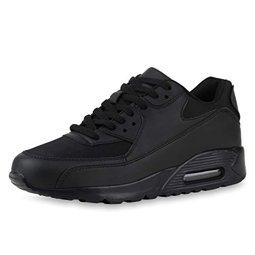 SCARPE VITA Herren Sportschuhe Laufschuhe Schnürer Fitness Sneaker Leder-Optik Schuhe Gym Turnschuhe Profilsohle 185408 Schwarz Schwarz Total 44 von SCARPE VITA