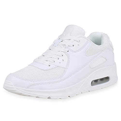 SCARPE VITA Herren Sportschuhe Profilsohle Laufschuhe Leder-Optik Schuhe Sneaker Training Gym Turnschuhe Schnürer 157983 Weiss White 42 von SCARPE VITA